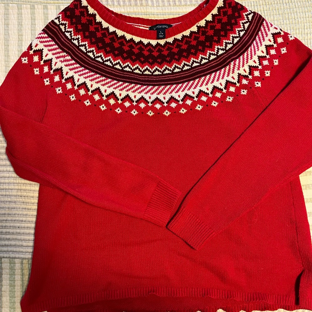 Lands End Cotton Fair Isle Sweater -L